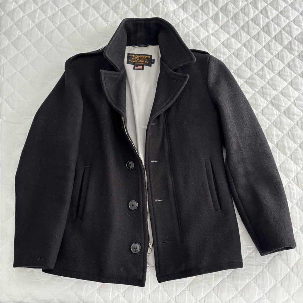 Schott NYC Type N-5A Men's Sz M Black Wool Button/Zipper Flying Jacket USA